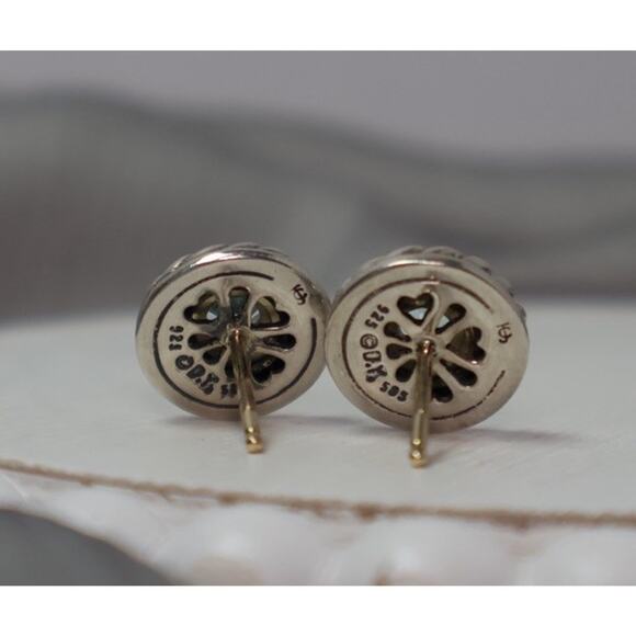 David Yurman 14k & 925 Cookie Earrings Blue Topaz Stud Earrings 5.47G/11mm - Picture 3 of 4